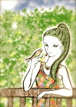 メールと小さい花鳥